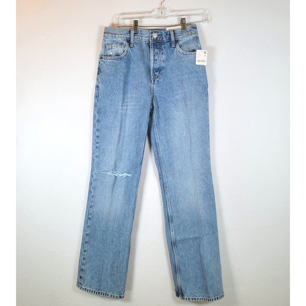 Free People Womens Holly Slouchy Bootcut Distressed Jeans Size 26 Blue